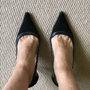Constanca Basto Black Suede Pump With Leather Trim